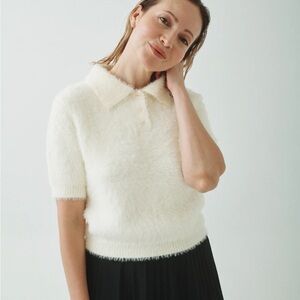 Fuzzy White Short Sleeve Sweater